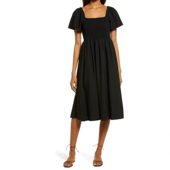 NEW Madewell Linen-Blend Lucie Smocked Midi Dress - size small - Picture 1 of 5